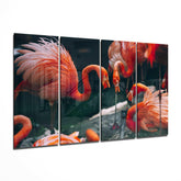 Flamingos 4 Pieces Mega Glass Wall Art (59"x36") | Insigne Art Design.